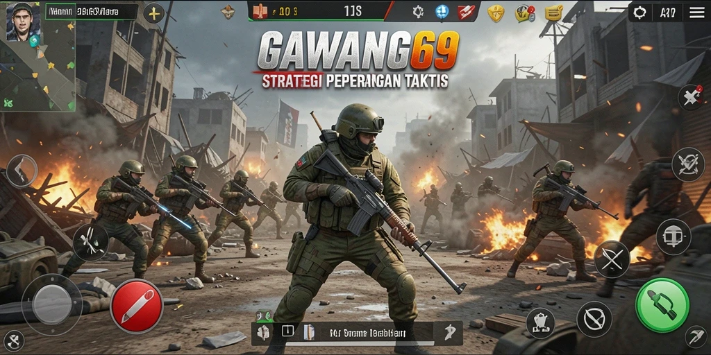 Tampilan layar permainan GAWANG69 dengan pertempuran taktis.
