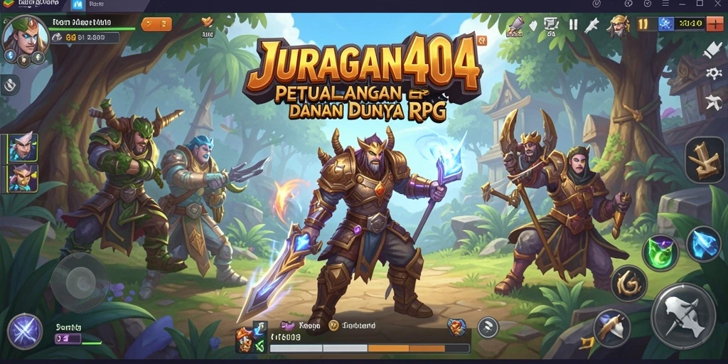 Screenshot JURAGAN404 menampilkan aksi pertempuran dinamis dalam permainan RPG.