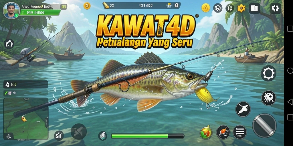Screenshot gameplay KAWAT4D menampilkan suasana memancing yang menakjubkan.
