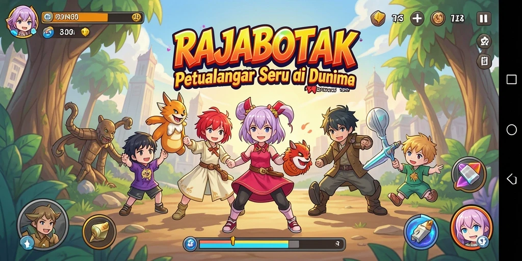 Tampilan gameplay RAJABOTAK yang menakjubkan dengan karakter Anime.